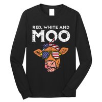 Red White And Moo Cow USA Flag 4th Of July Fourth Patriotic Long Sleeve Shirt