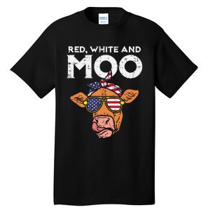 Red White And Moo Cow USA Flag 4th Of July Fourth Patriotic Tall T-Shirt