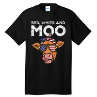 Red White And Moo Cow USA Flag 4th Of July Fourth Patriotic Tall T-Shirt