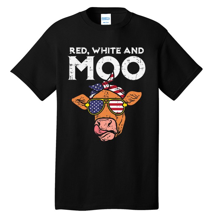 Red White And Moo Cow USA Flag 4th Of July Fourth Patriotic Tall T-Shirt