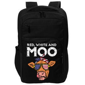 Red White And Moo Cow USA Flag 4th Of July Fourth Patriotic Impact Tech Backpack