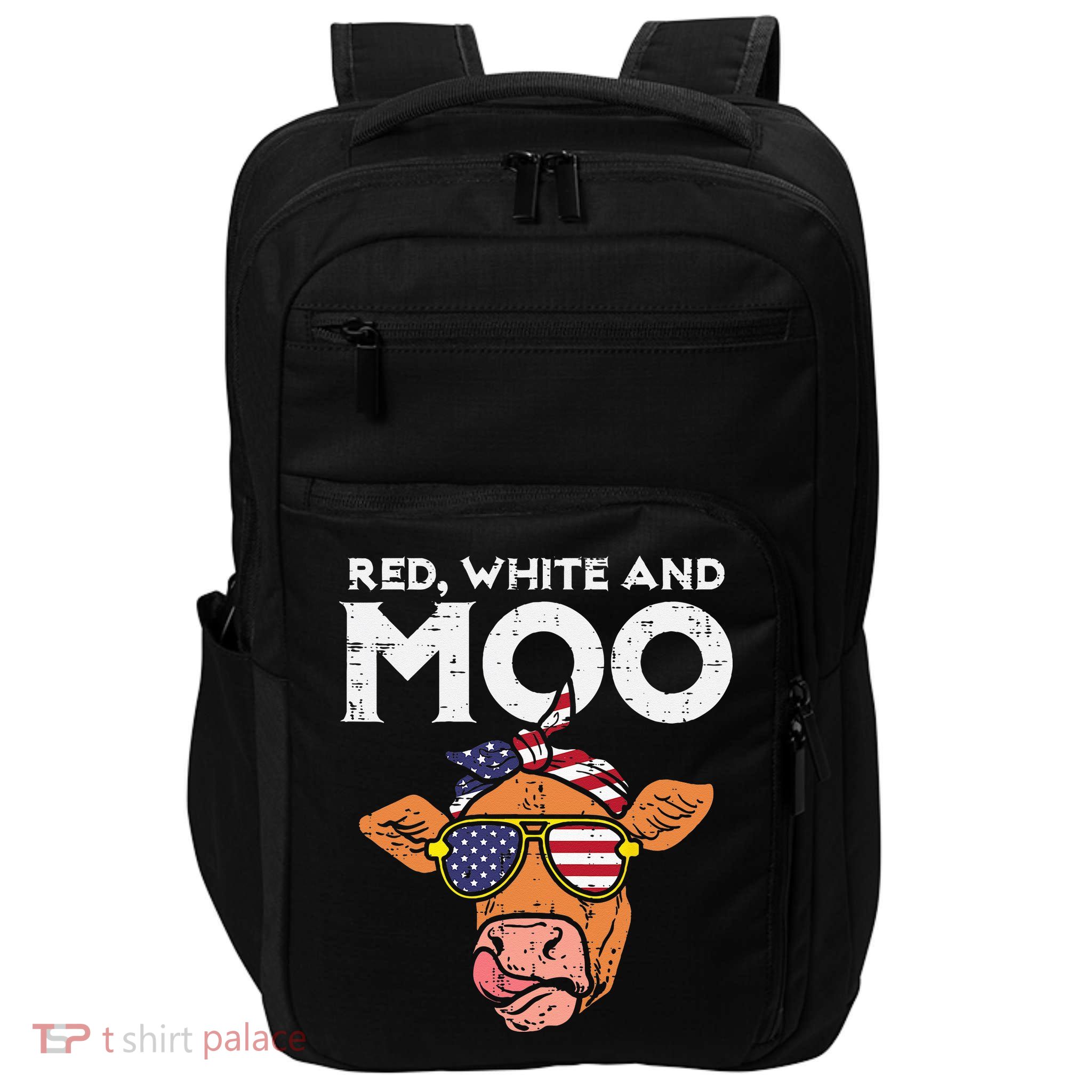 Red White And Moo Cow USA Flag 4th Of July Fourth Patriotic Impact Tech Backpack