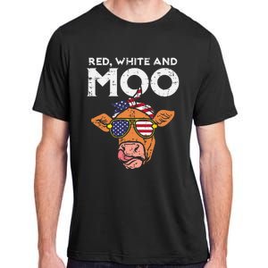 Red White And Moo Cow USA Flag 4th Of July Fourth Patriotic Adult ChromaSoft Performance T-Shirt