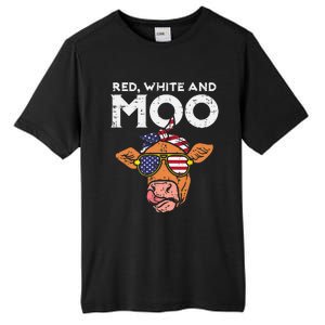 Red White And Moo Cow USA Flag 4th Of July Fourth Patriotic Tall Fusion ChromaSoft Performance T-Shirt