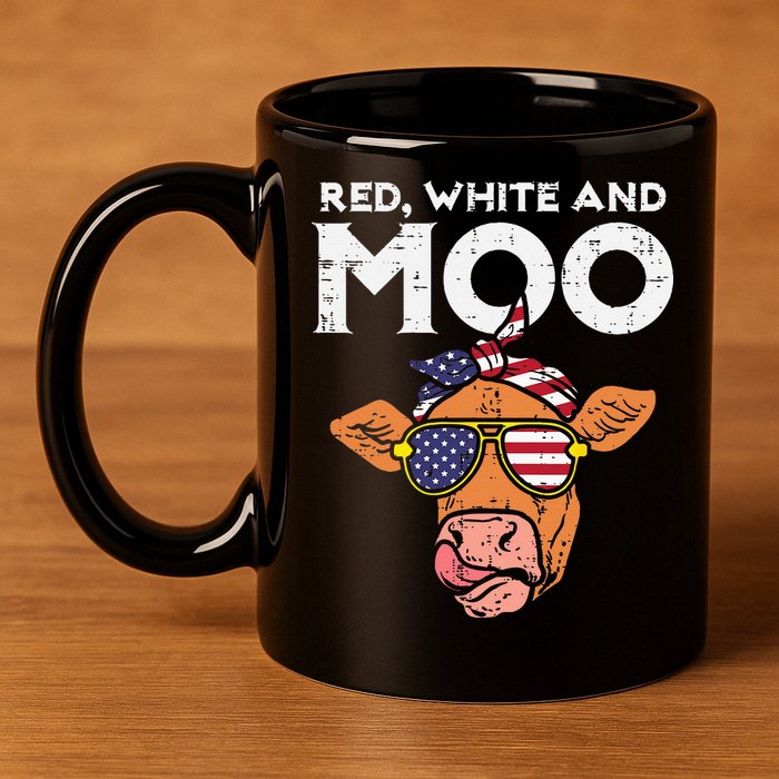Red White And Moo Cow USA Flag 4th Of July Fourth Patriotic 11oz C Handle Ceramic Mug