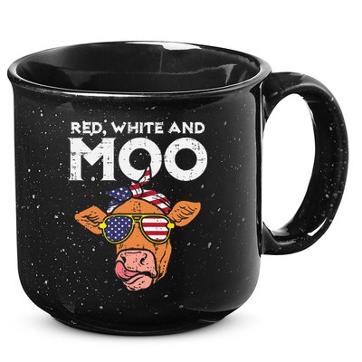 Red White And Moo Cow USA Flag 4th Of July Fourth Patriotic 15oz Campfire Ceramic Mug