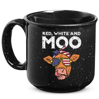 Red White And Moo Cow USA Flag 4th Of July Fourth Patriotic 15oz Campfire Ceramic Mug