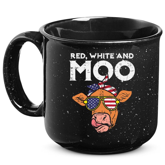 Red White And Moo Cow USA Flag 4th Of July Fourth Patriotic 15oz Campfire Ceramic Mug