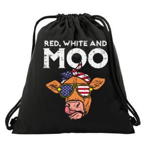 Red White And Moo Cow USA Flag 4th Of July Fourth Patriotic Drawstring Bag