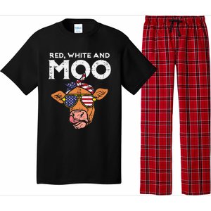 Red White And Moo Cow USA Flag 4th Of July Fourth Patriotic Pajama Set