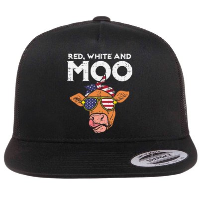 Red White And Moo Cow USA Flag 4th Of July Fourth Patriotic Flatbill Hat