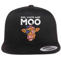 Red White And Moo Cow USA Flag 4th Of July Fourth Patriotic Flat Bill Trucker Hat