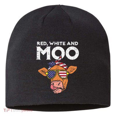 Red White And Moo Cow USA Flag 4th Of July Fourth Patriotic Sustainable Beanie