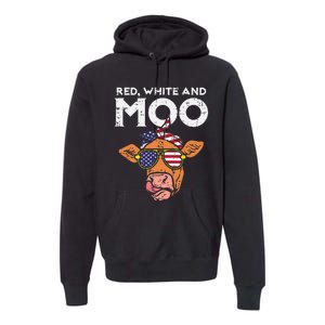 Red White And Moo Cow USA Flag 4th Of July Fourth Patriotic Premium Hoodie