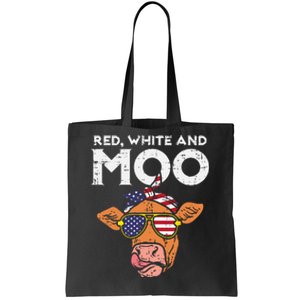 Red White And Moo Cow USA Flag 4th Of July Fourth Patriotic Tote Bag