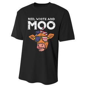 Red White And Moo Cow USA Flag 4th Of July Fourth Patriotic Performance Sprint T-Shirt