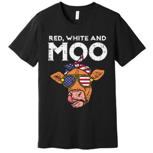 Red White And Moo Cow USA Flag 4th Of July Fourth Patriotic Premium T-Shirt