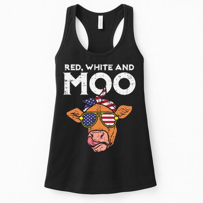 Red White And Moo Cow USA Flag 4th Of July Fourth Patriotic Womens Tank Top