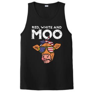 Red White And Moo Cow USA Flag 4th Of July Fourth Patriotic PosiCharge Competitor Tank