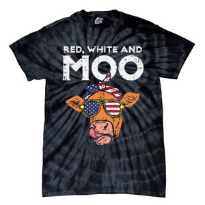 Red White And Moo Cow USA Flag 4th Of July Fourth Patriotic Tie-Dye T-Shirt