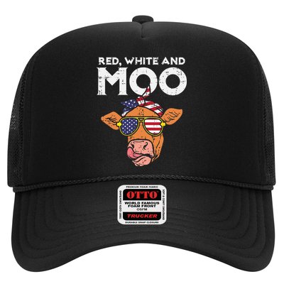 Red White And Moo Cow USA Flag 4th Of July Fourth Patriotic Trucker Hat