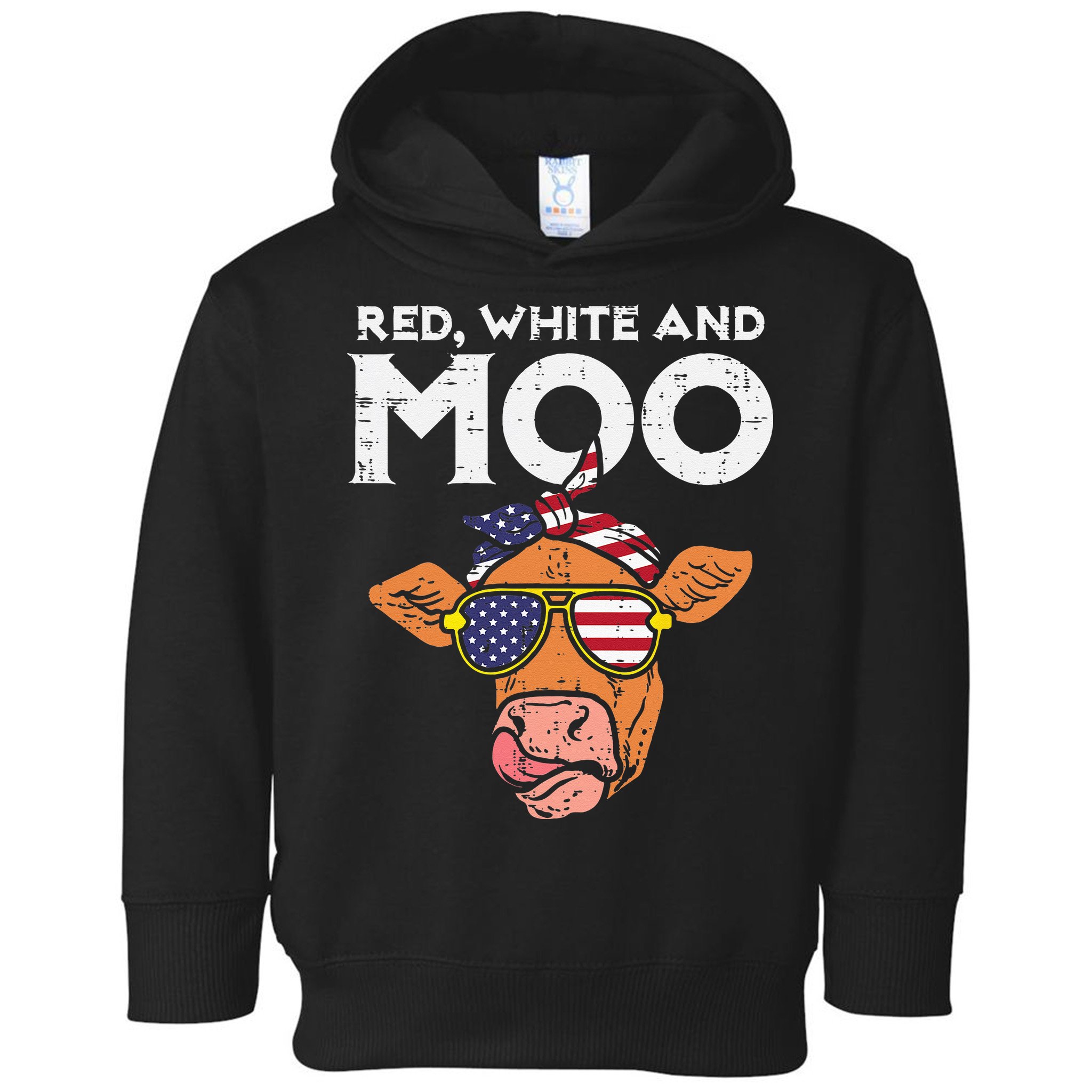 Red White And Moo Cow USA Flag 4th Of July Fourth Patriotic Toddler Hoodie