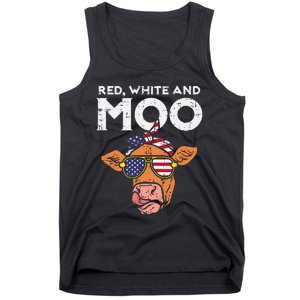 Red White And Moo Cow USA Flag 4th Of July Fourth Patriotic Tank Top