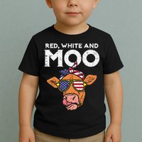 Red White And Moo Cow USA Flag 4th Of July Fourth Patriotic Toddler T-Shirt