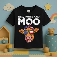 Red White And Moo Cow USA Flag 4th Of July Fourth Patriotic Toddler T-Shirt