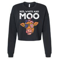 Red White And Moo Cow USA Flag 4th Of July Fourth Patriotic Cropped Pullover Crew