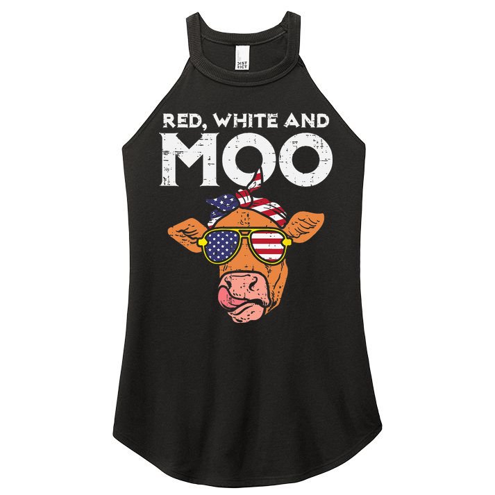 Red White And Moo Cow USA Flag 4th Of July Fourth Patriotic Women's Perfect Tri Rocker Tank