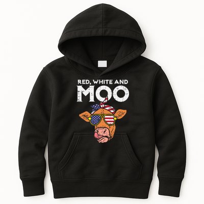 Red White And Moo Cow USA Flag 4th Of July Fourth Patriotic Kids Hoodie