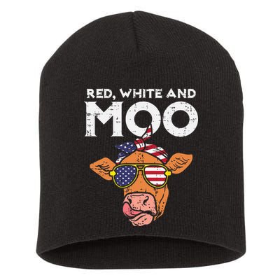Red White And Moo Cow USA Flag 4th Of July Fourth Patriotic Short Acrylic Beanie