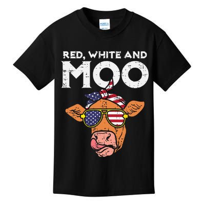 Red White And Moo Cow USA Flag 4th Of July Fourth Patriotic Kids T-Shirt