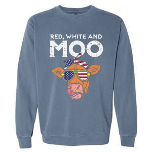 Red White And Moo Cow USA Flag 4th Of July Fourth Patriotic Garment-Dyed Sweatshirt