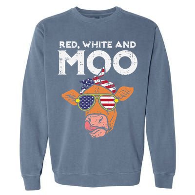 Red White And Moo Cow USA Flag 4th Of July Fourth Patriotic Garment-Dyed Sweatshirt