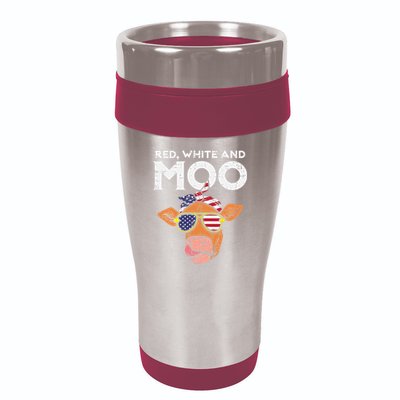 Red White And Moo Cow USA Flag 4th Of July Fourth Patriotic 16oz Travel Tumbler