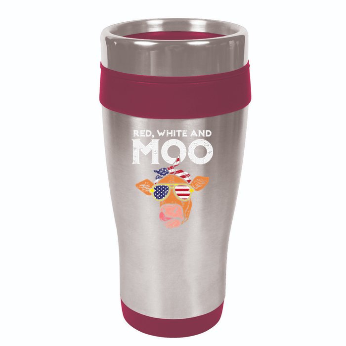 Red White And Moo Cow USA Flag 4th Of July Fourth Patriotic 16oz Travel Tumbler