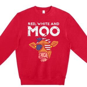 Red White And Moo Cow USA Flag 4th Of July Fourth Patriotic Premium Crewneck Sweatshirt