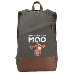 Red White And Moo Cow USA Flag 4th Of July Fourth Patriotic Cotton Canvas Backpack