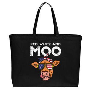 Red White And Moo Cow USA Flag 4th Of July Fourth Patriotic Cotton Canvas Jumbo Tote