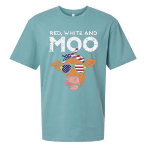 Red White And Moo Cow USA Flag 4th Of July Fourth Patriotic Sueded Cloud Jersey T-Shirt