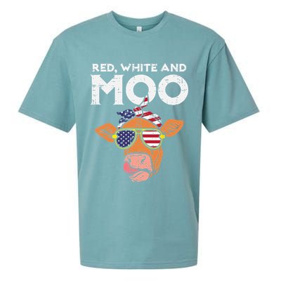 Red White And Moo Cow USA Flag 4th Of July Fourth Patriotic Sueded Cloud Jersey T-Shirt