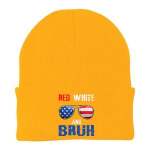 Red White And Bruh 4th Of July Boy Patriotic Knit Cap Winter Beanie