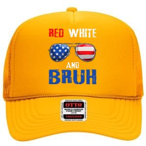 Red White And Bruh 4th Of July Boy Patriotic High Crown Mesh Back Trucker Hat