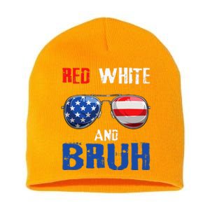 Red White And Bruh 4th Of July Boy Patriotic Short Acrylic Beanie