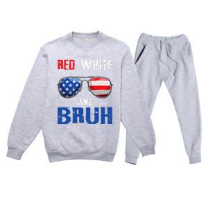 Red White And Bruh 4th Of July Boy Patriotic Premium Crewneck Sweatsuit Set