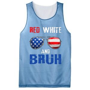 Red White And Bruh 4th Of July Boy Patriotic Mesh Reversible Basketball Jersey Tank