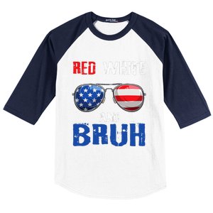 Red White And Bruh 4th Of July Boy Patriotic Baseball Sleeve Shirt