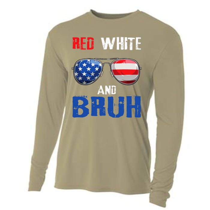 Red White And Bruh 4th Of July Boy Patriotic Cooling Performance Long Sleeve Crew